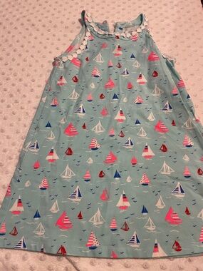 crown & ivy Light Blue Sailboat Dress with Pink, Navy & White Boats